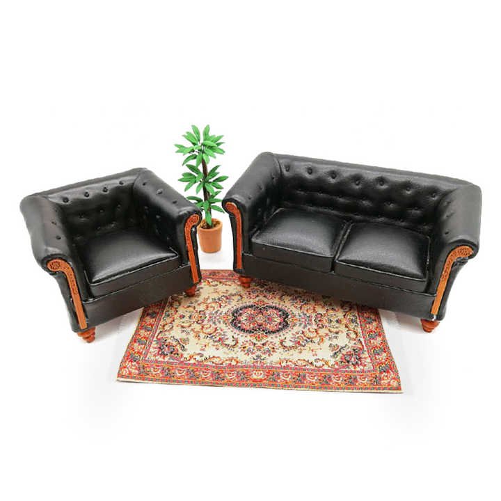 Black Leather Sofa Set